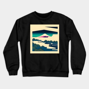 Mount Fuji surrounded by trees and river. Crewneck Sweatshirt